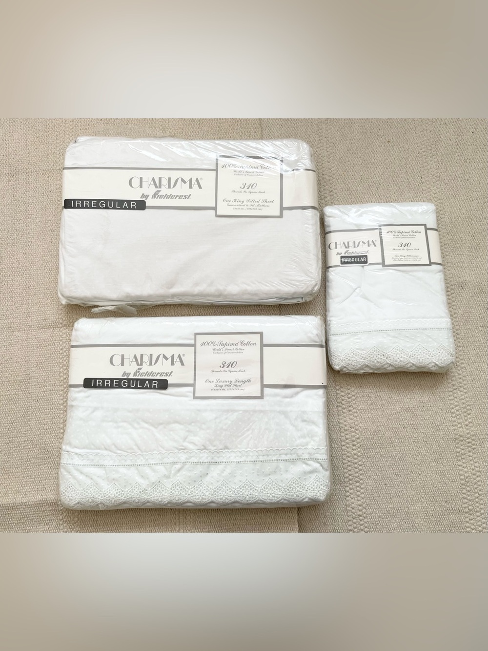 Charisma By Fieldcrest KING Sheet Set Charisma Lace IRREGULAR with King Shams